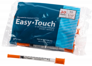 EasyTouch U-100 Insulin Syringes – 30G, 1mL (CC), 5/16” (8mm) – 10 Pack