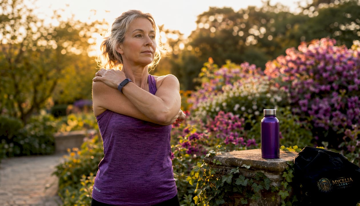 Woman stretching arm outdoors in park