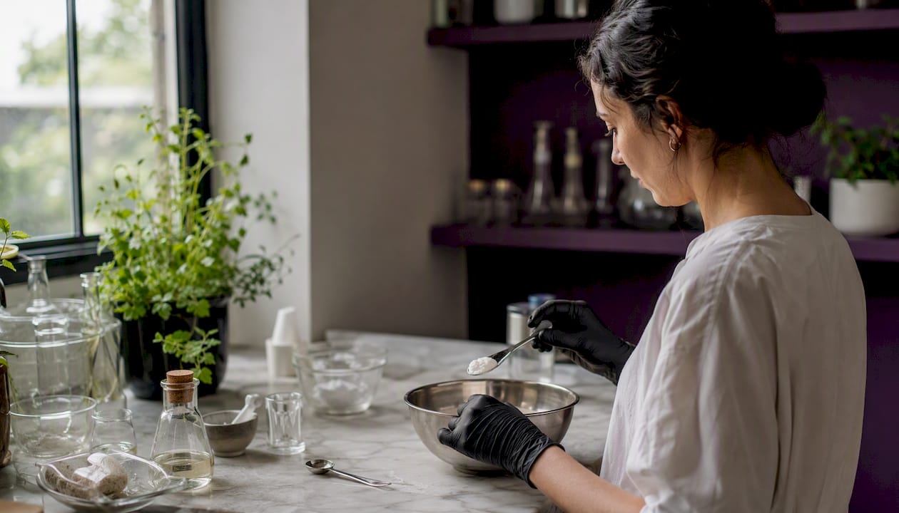 Hands preparing peptide secretagogue in lab