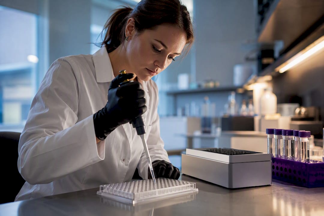 Analyst preparing an endotoxin assay plate
