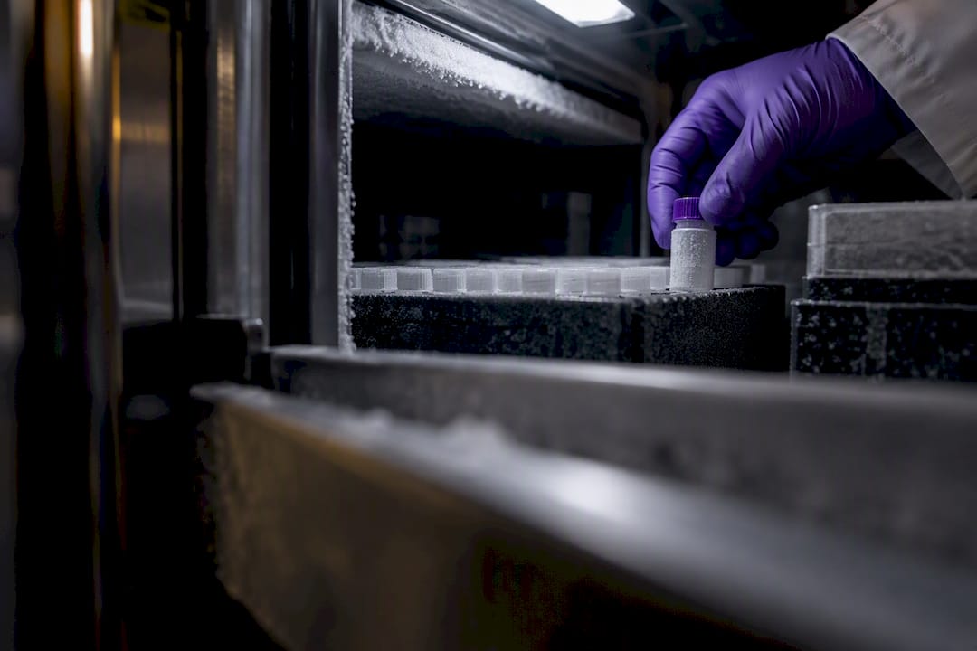 Anonymous peptide vial in dark freezer