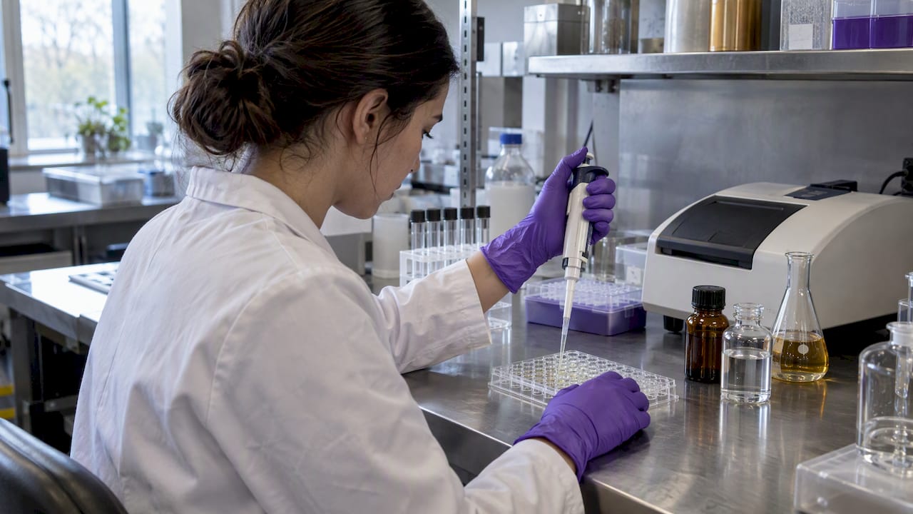 Technician preparing chaga antioxidant assay